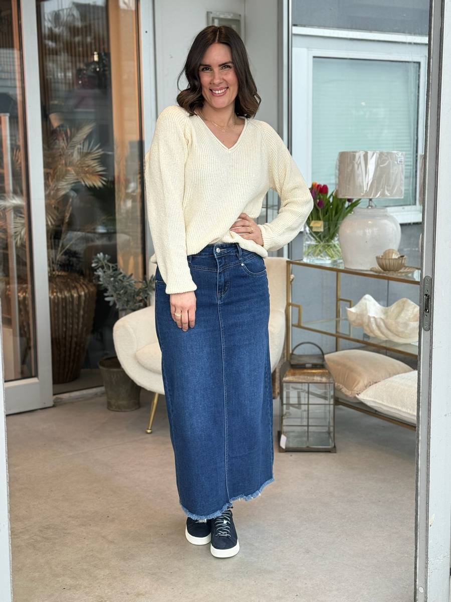 JEANS SKJØRT M/SPLITT BAK - CLASSIC WASH