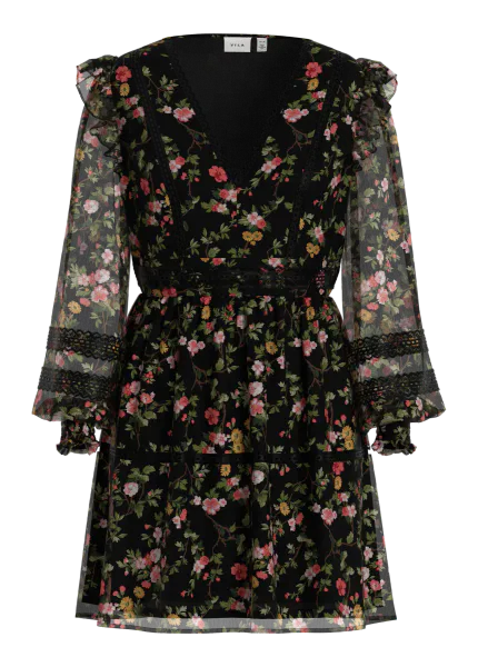 Hovedbilde ROMAN KJOLE - SORT FLOWERS