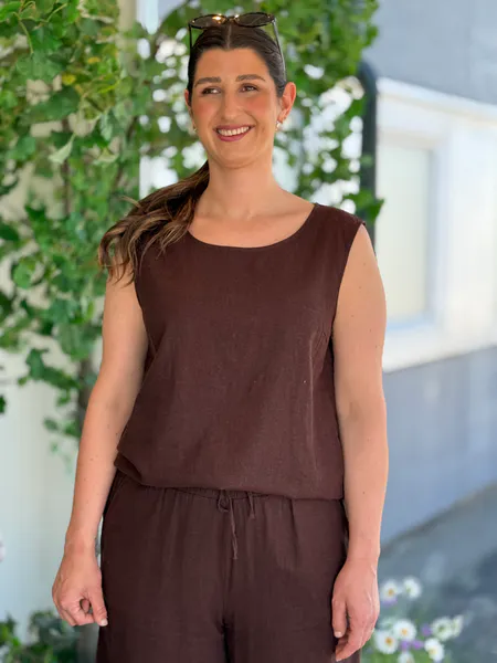 Hovedbilde LAVA LIN/VISCOSE TOPP M/KNAPPER BAK - BRUN
