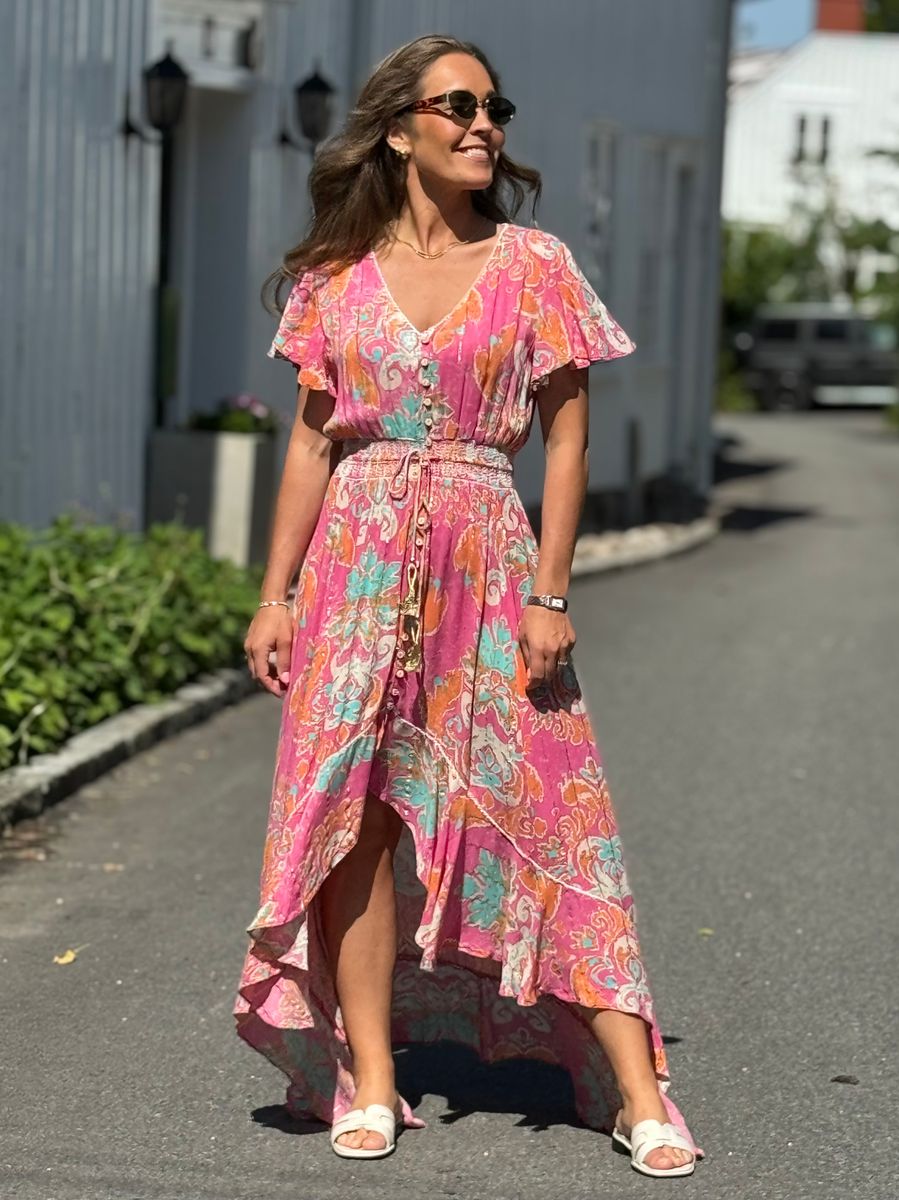 LAST QUEEN KJOLE M/KORT ERM - ROSA/PRINT