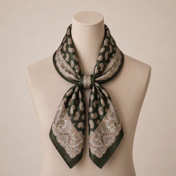 Hovedbilde SKJERF SILKELOOK PAISLEY - OLIVEN / BIRCH
