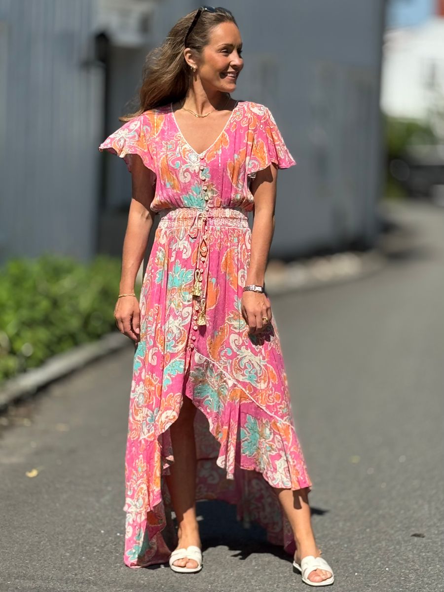 LAST QUEEN KJOLE M/KORT ERM - ROSA/PRINT
