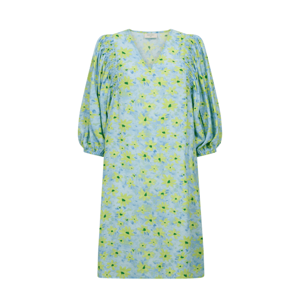 Hovedbilde JOVI KJOLE FLOWERS - HIMMELBLÅ/LIME GRØNN