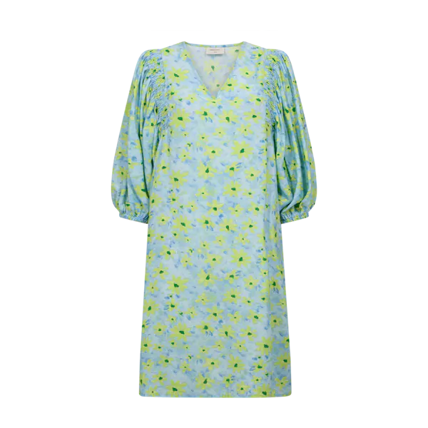 Hovedbilde JOVI KJOLE FLOWERS - HIMMELBLÅ/LIME GRØNN