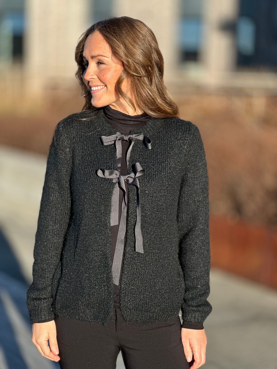 BOWS KNIT CARDIGAN  - SORT