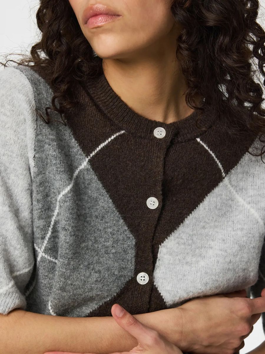 SALLY KNIT CARDIGAN 2/4 - BRUN CHECK