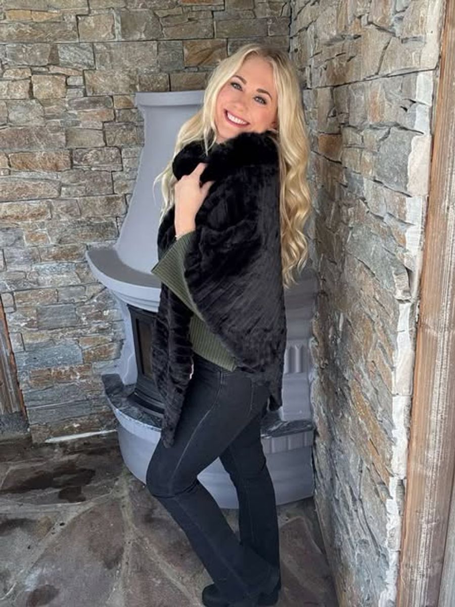 PONCHO FAKE FUR - SORT