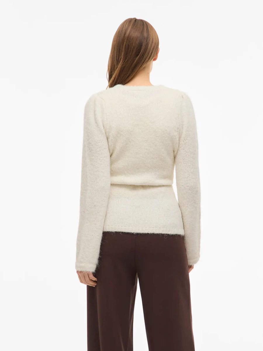 BOWS STRIKKET CARDIGAN - OFFWHITE