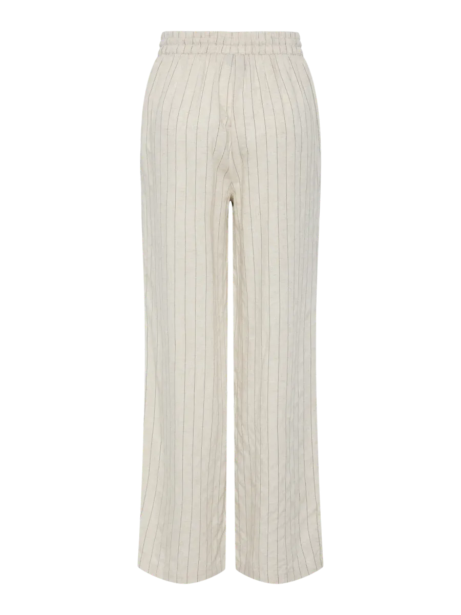 PIA VISCOSE/LIN BUKSE STRIPET - SAND / SORT