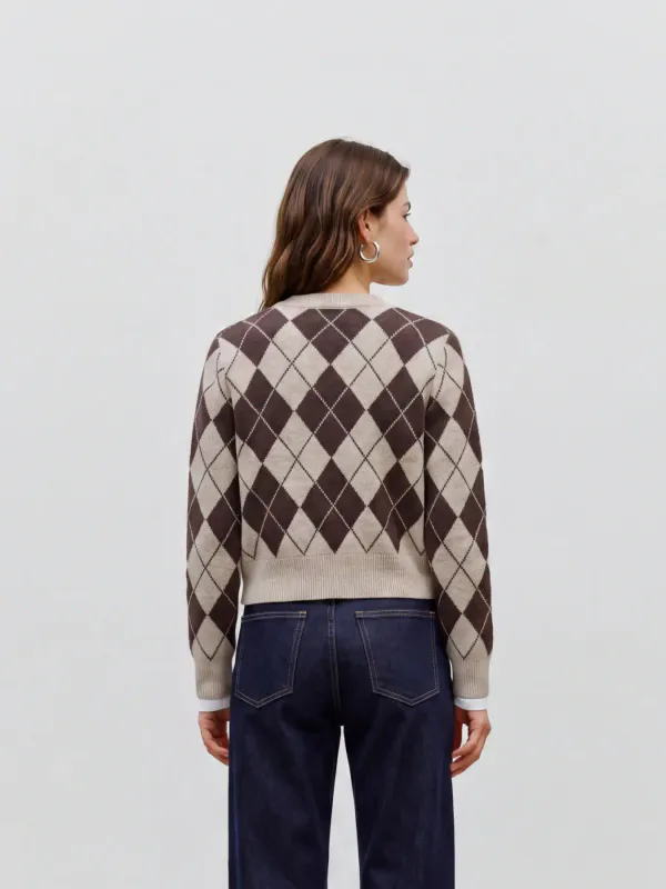HALO CARDIGAN ARGYLE - BRUN / CREAM