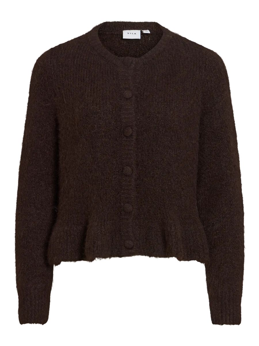 BOWS KNIT CARDIGAN M/VOLANG - BRUN MELERT