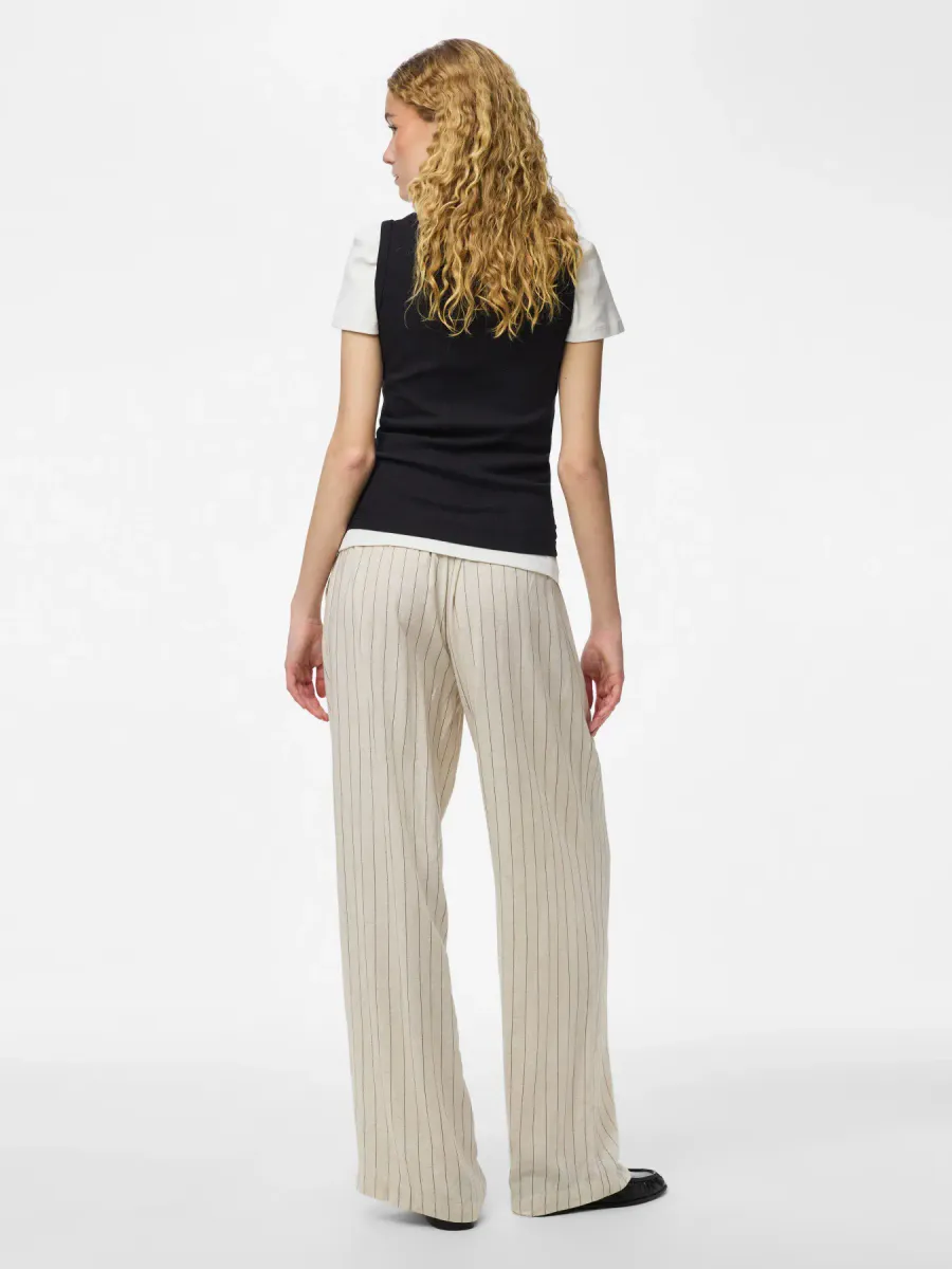 PIA VISCOSE/LIN BUKSE STRIPET - SAND / SORT