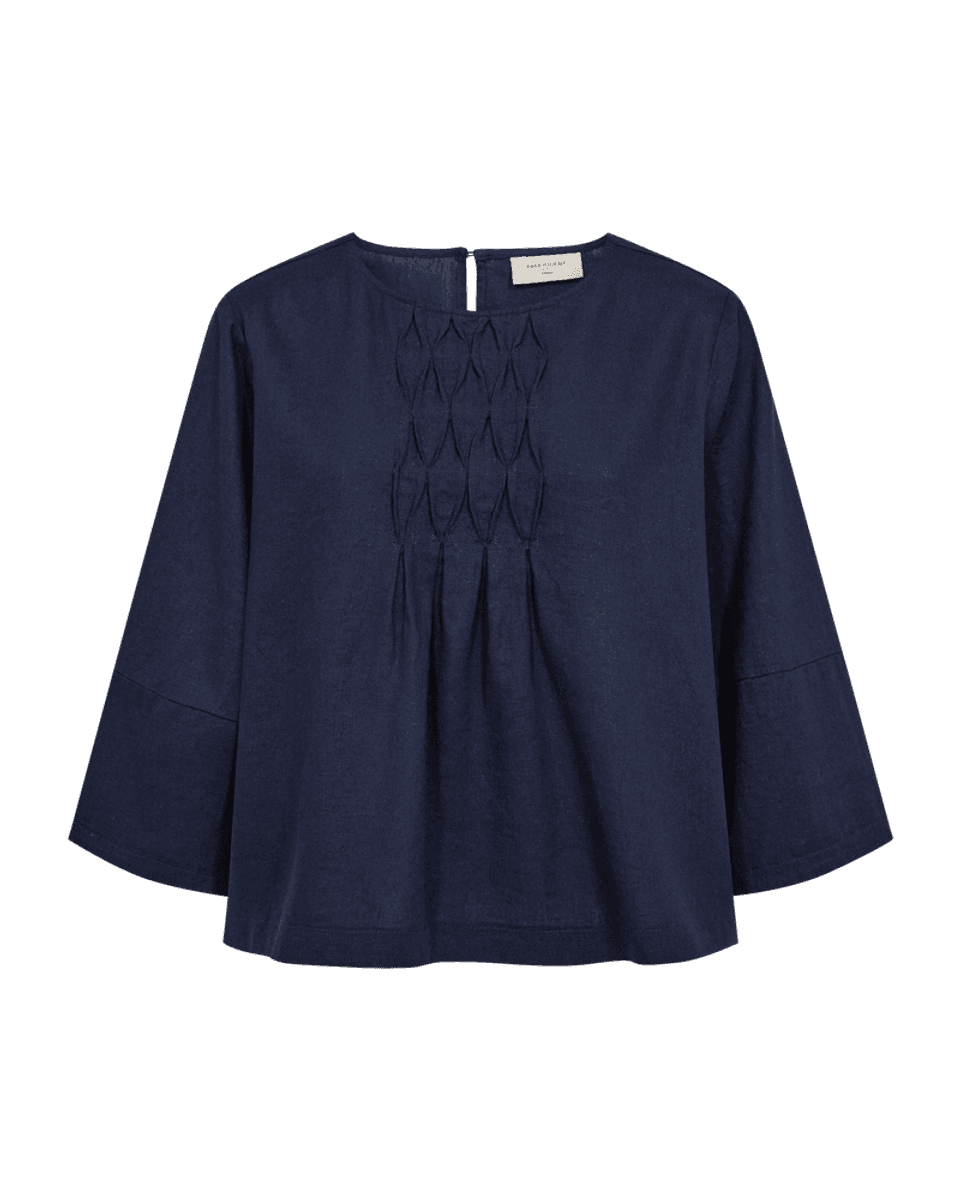 LAVA LIN/VISCOSE TOPP M/SMOCK - NAVY