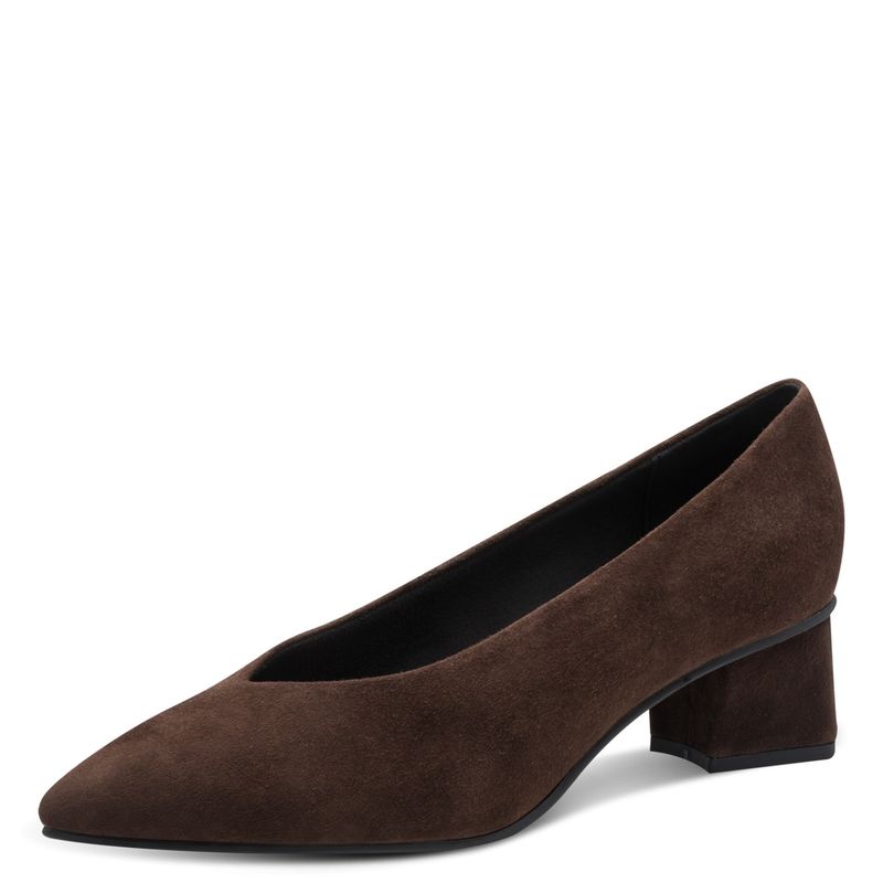 PUMPS I SKINN M/BLOKKHÆL - BRUN