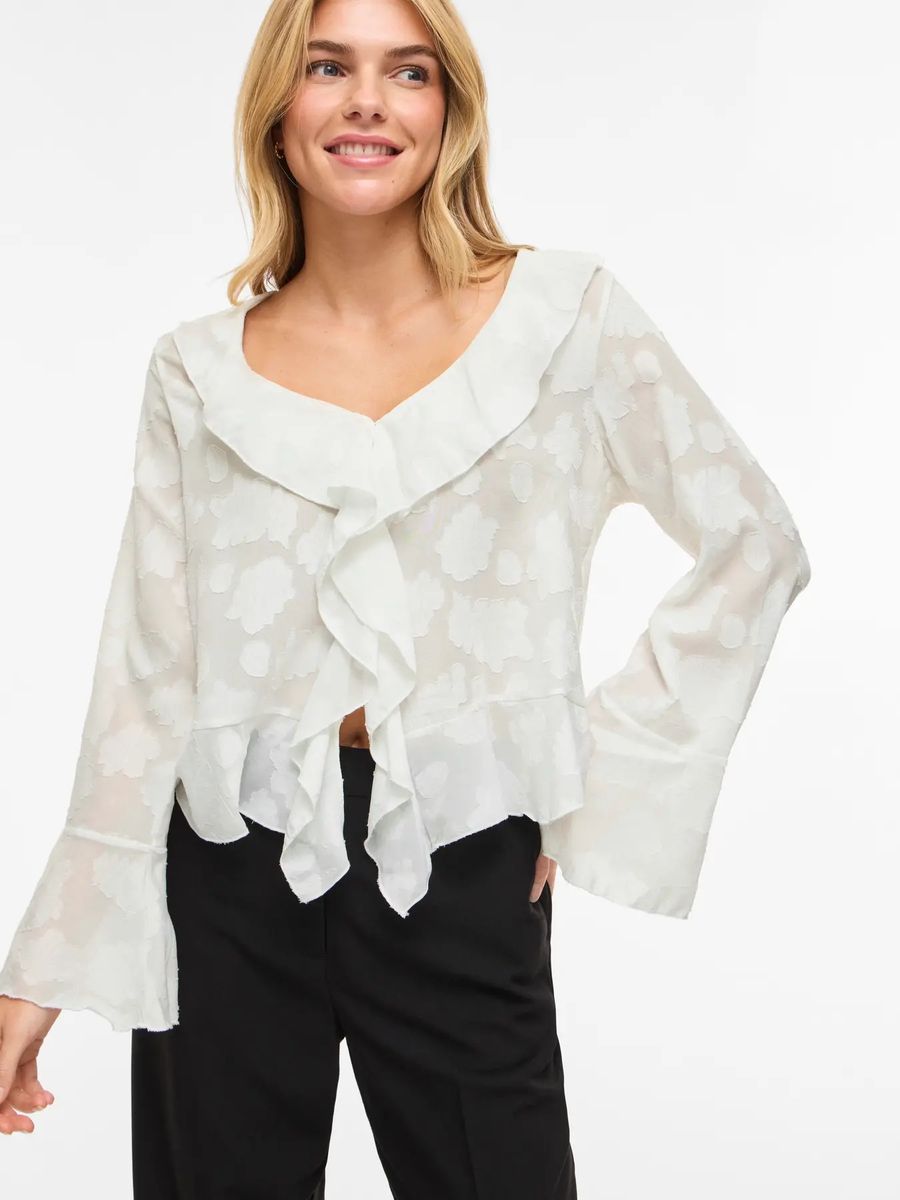 ESURA BLUSE M/VOLANGER - OFFWHITE