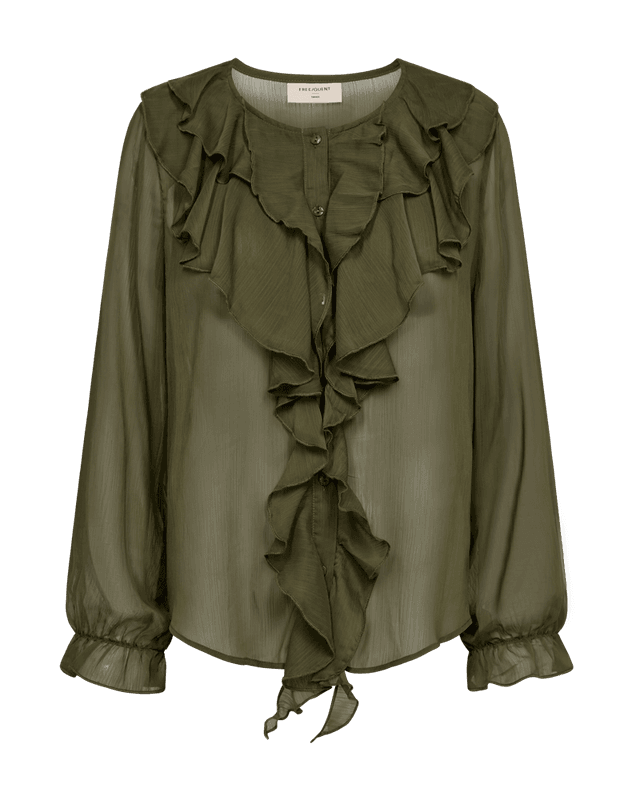 DITTE BLUSE M/RYSJ - OLIVEN