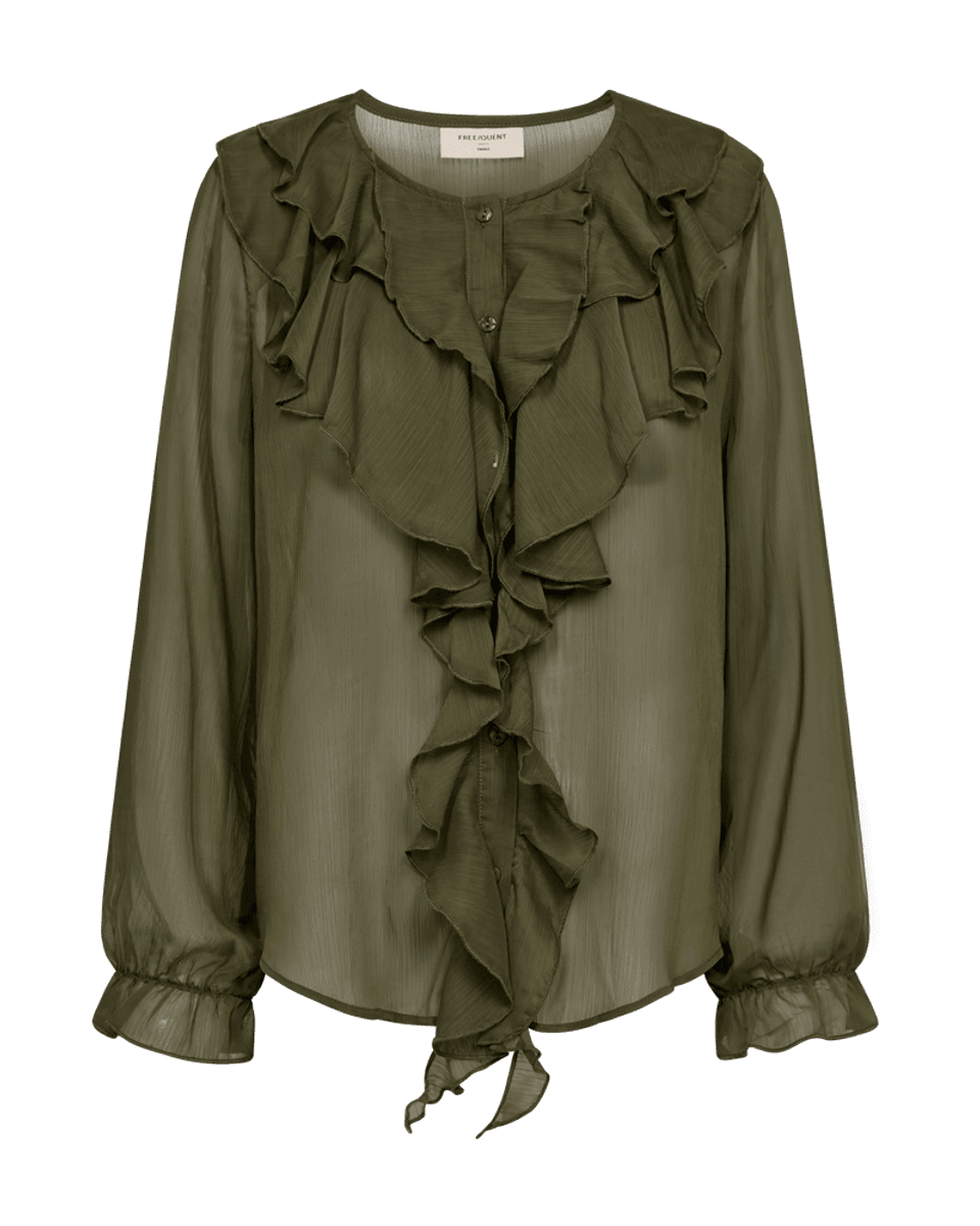 DITTE BLUSE M/RYSJ - OLIVEN