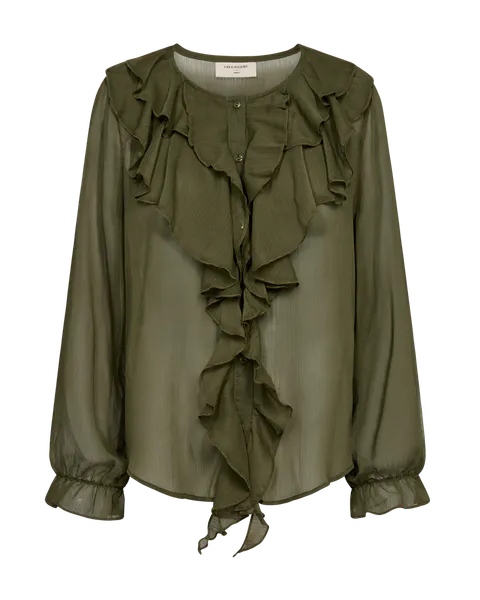 Hovedbilde DITTE BLUSE M/RYSJ - OLIVEN