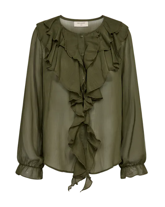 Hovedbilde DITTE BLUSE M/RYSJ - OLIVEN