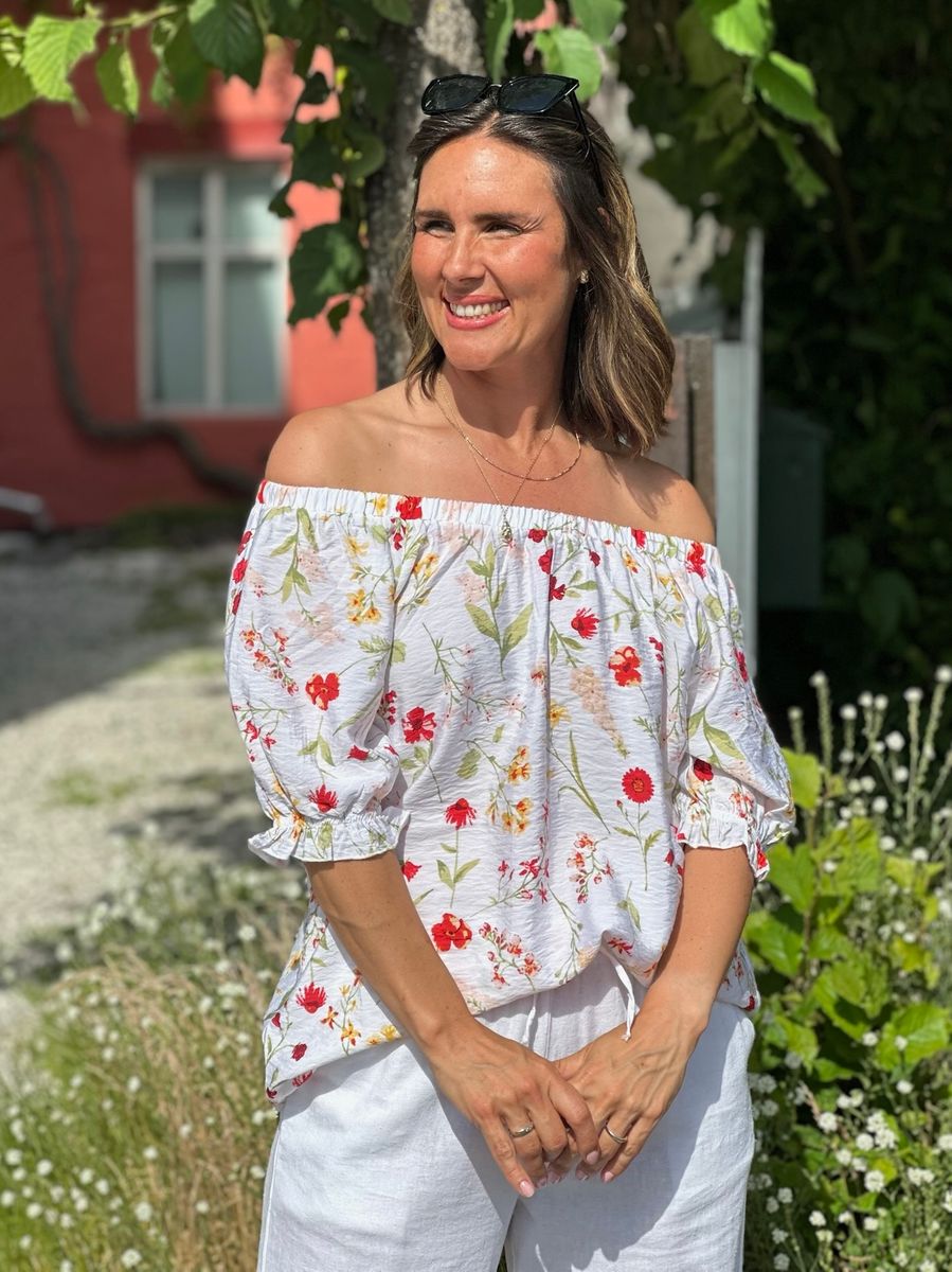 MELE FLOWER TOPP - HVIT/CORAL