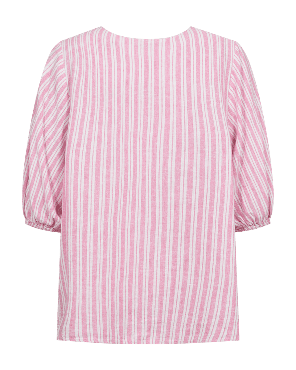 LAVA LIN/VISCOSE TOPP STRIPET - ROSA/HVIT