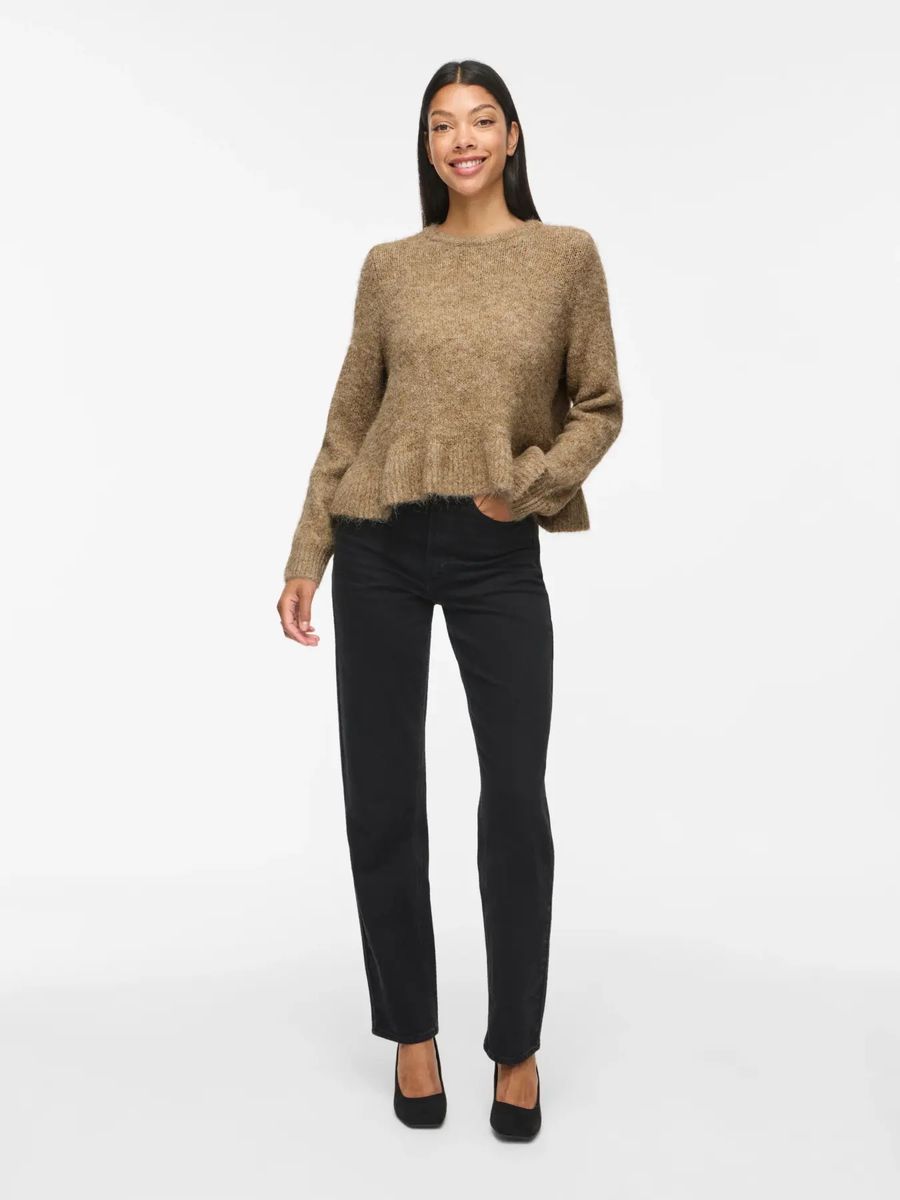 BOWS KNIT GENSER M/VOLANG - CAMEL MELERT