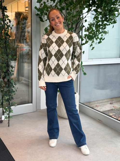 Hovedbilde HALO GENSER ARGYLE - CREAM / OLIVEN