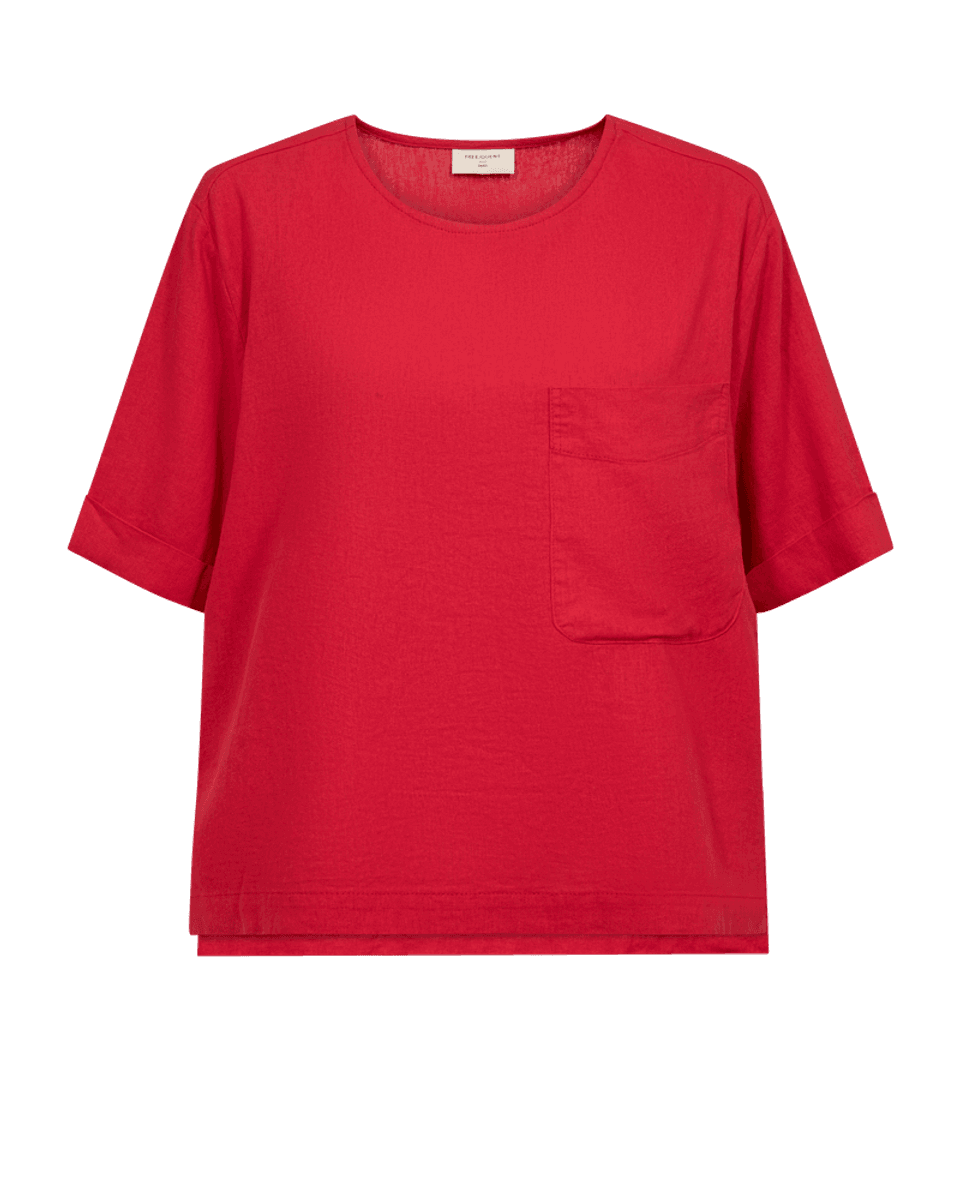 LAVA LIN/VISCOSE TOPP M/LOMME  - RØD
