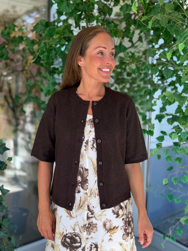 LIGA CARDIGAN 2/4 ERM - BRUN MELERT