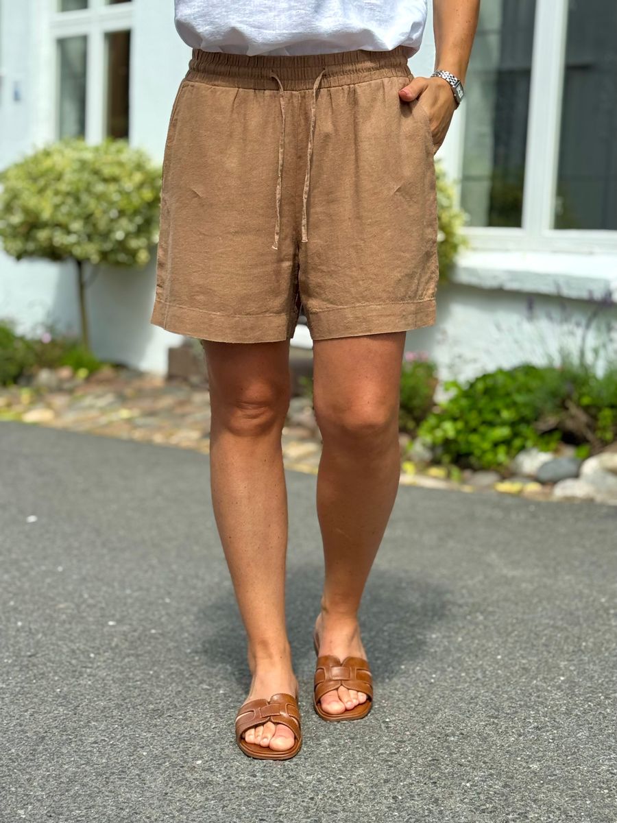 LAVA LIN/VISCOSE SHORTS - DUSTY COGNAC