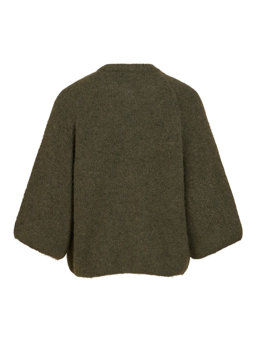 BOWS 3/4 KNIT CARDIGAN M/METALL KNAPPER - OLIVEN MELERT