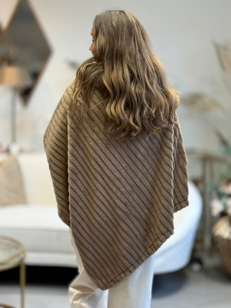 PONCHO FAKE FUR - TAUPE