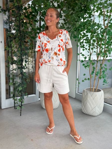 Hovedbilde VIVA TOPP V-HALS FLOWER - CREAM/ORANGE