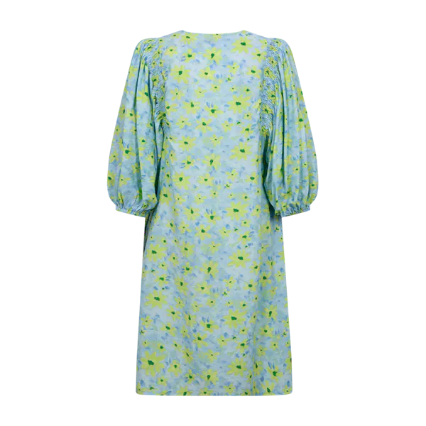 Hovedbilde JOVI KJOLE FLOWERS - HIMMELBLÅ/LIME GRØNN