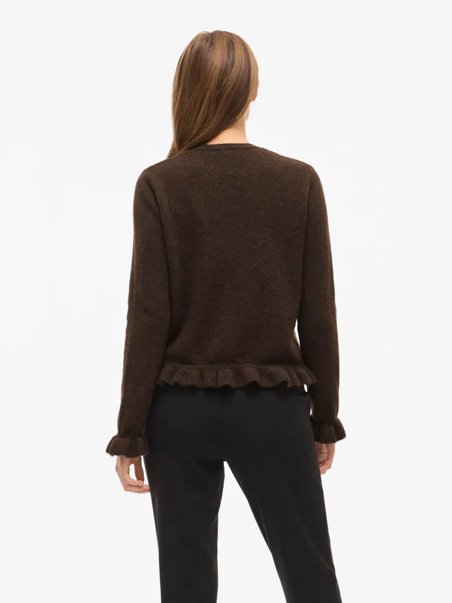JACIA CARDIGAN M/FRILL - BRUN MELERT