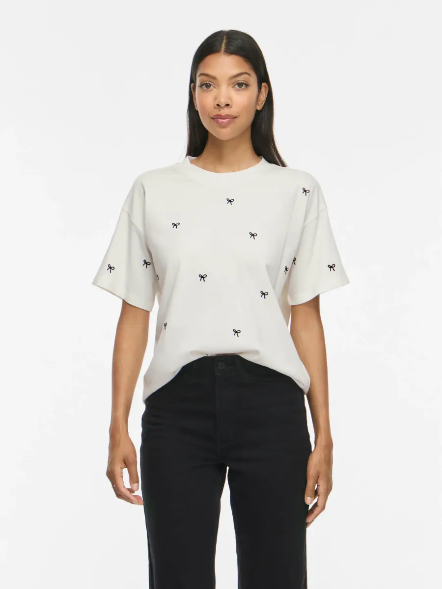 MONIE T-SHIRT M/BOW - HVIT 