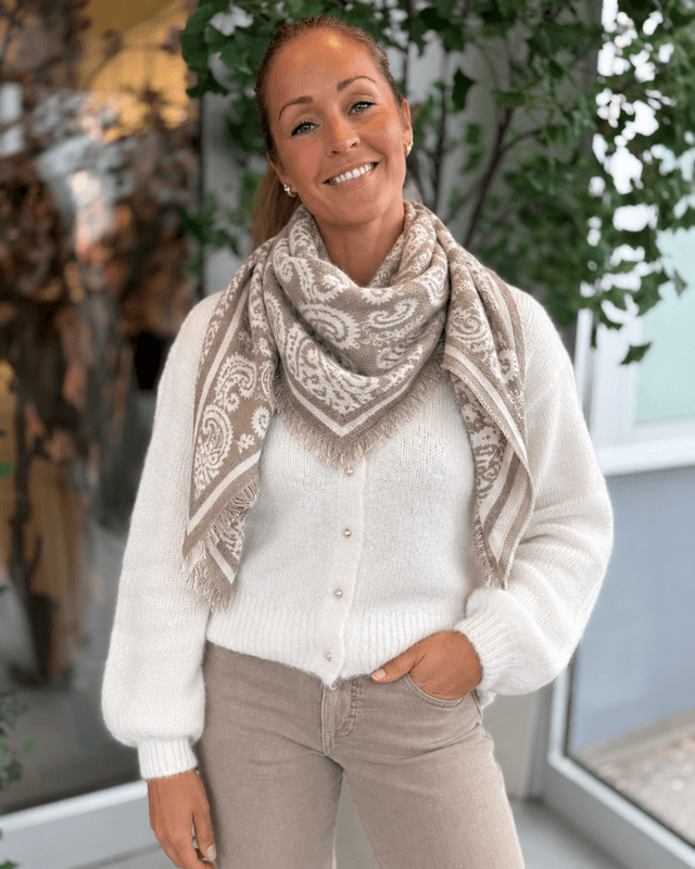SKJERF ULLMIX TREKANTET PAISLEY - CAMEL / OFFWHITE