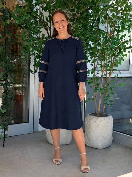 Hovedbilde LALUNA LIN/VISCOSE KJOLE M/EMBRO - NAVY