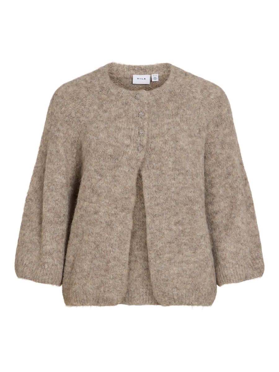 BOWS 3/4 KNIT CARDIGAN M/METALL KNAPPER - CAMEL MELERT