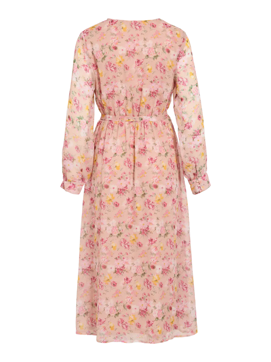 FALIA LANG KJOLE FLOWERS - APRIKOS/ROSA