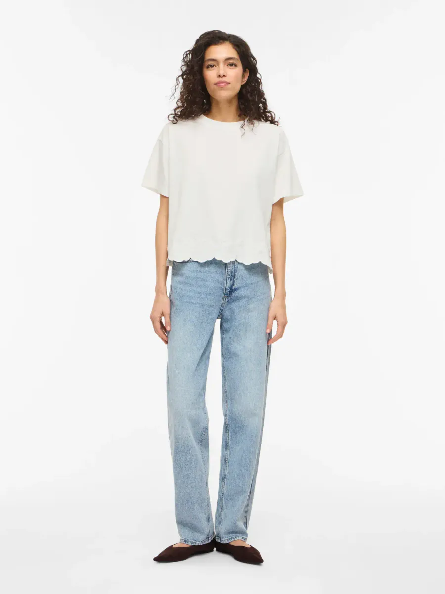 NORANI T-SHIRT M/ EMBROKANT - HVIT