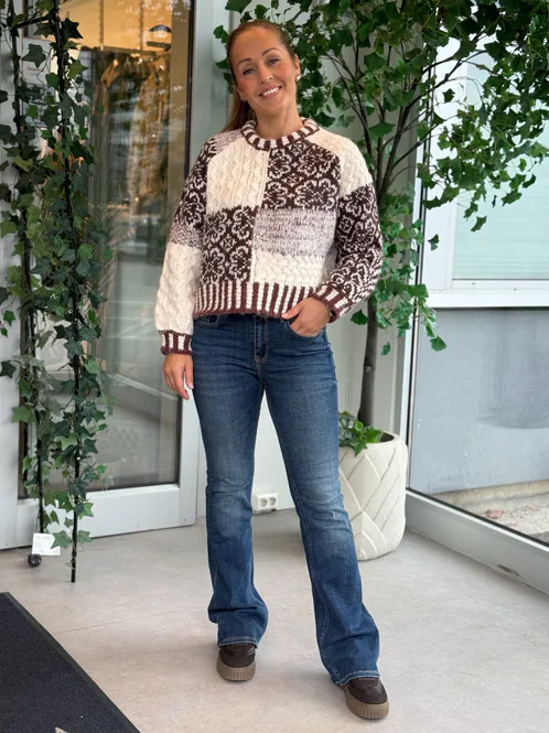 Hovedbilde FUSION KNIT GENSER - CREAM - BRUN / PLOMME