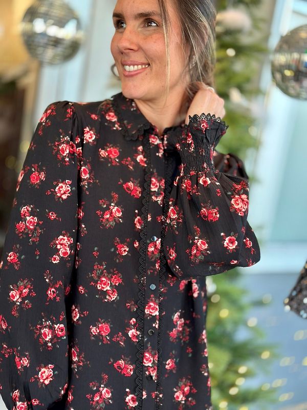 CLO FLOWER BLUSE - SORT