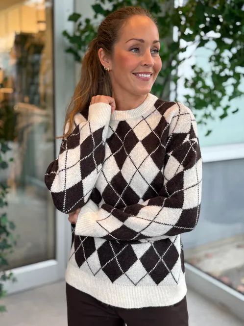 Hovedbilde HALO GENSER ARGYLE - CREAM/BRUN