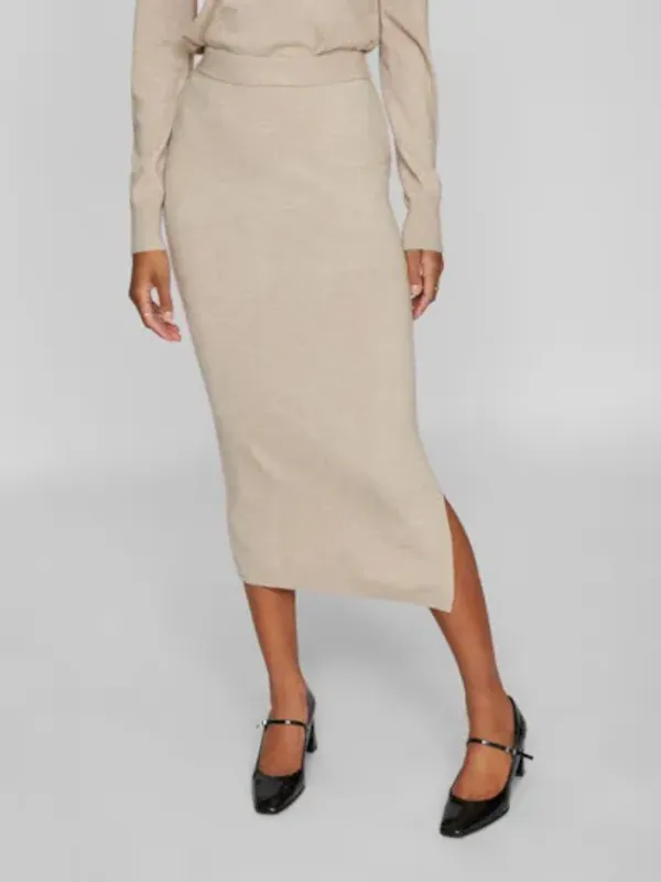 COMFY MIDI KNIT SKJØRT - NATURAL MELANGE