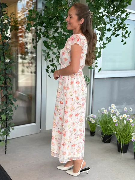 Hovedbilde EMMA LANG KJOLE FLOWER - CREAM