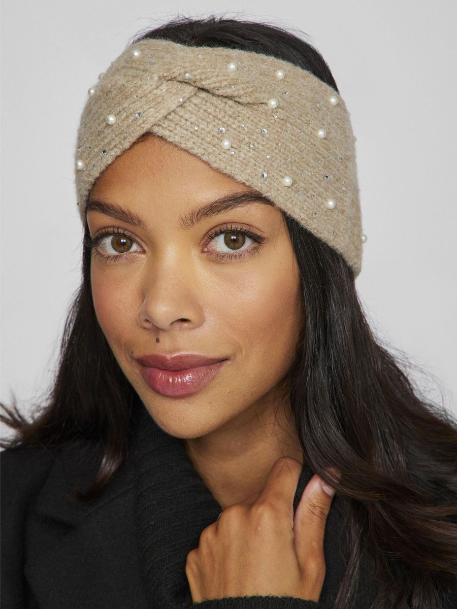 SUMM PANNEBÅND M/PERLER - SAND MELERT