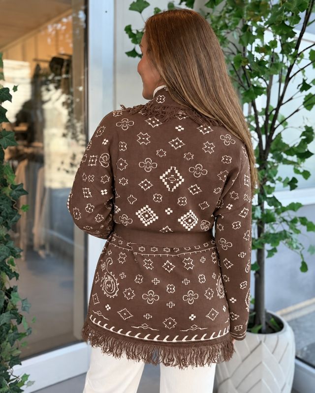 SCARLETT  TASSEL CARDIGAN - BRUN