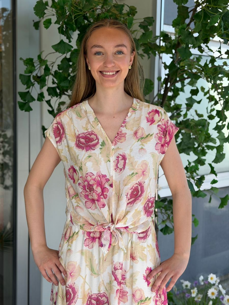 MAISE BLUSE M/KNYTING - ROSA BLOMSTER