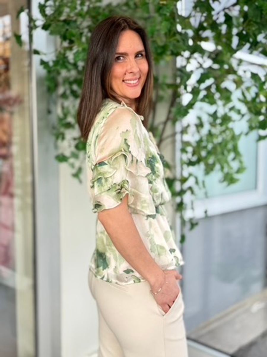 MOLINA BLUSE - CREAM / GRØNN